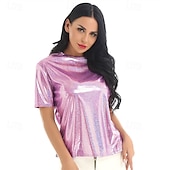 levne Topy-Retro 80. léta Blouznit Trička Disko Lesklý latexový patent Kov Dámské Hrdost předvečer Všech svatých Karneval hudební festival Pride Parade Měsíc hrdosti Dospělí Tričko Léto