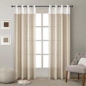 preiswerte Vorhänge &amp; Gardinen-Leinen halbverdunkelnde Patchwork-Vorhänge Fenster-Vorhang-Panels leicht luftig durchscheinend Leinen-Fensterbehandlungen mit Ösen lichtfilternd für Schlafzimmer Wohnzimmer