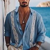 halpa Loma-Miesten Paita Pellava paita Guayabera paita Kesä paita Ranta-asut Button Up paita Yhtenäinen väri Loma Pyhäpäivä Punastuvan vaaleanpunainen Sininen Apila Pitkähihainen Paitapuserokaula-aukko Kes