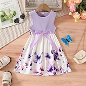 preiswerte Casual Kleider-Kinder Mädchen Kleid Blumenkleid Schmetterling Blume Ärmellos Outdoor Lässig Knotenbinde Mode Niedlich Polyester Knielang Freizeitkleid A Linie Kleid Sommer Frühling Ab 4 Jahren Rosa Wein Purpur