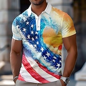  4. července 2026 250. Pánské Americká americká vlajka Pólo Krátký rukáv Polo tričko Košile s límečkem Na běžné nošení Oblečení na atletiku Festivalový outfit Knoflíky Léto Vodní modrá