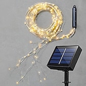 baratos Luzes solares de corda-1 Pc String Light de Fio de Cobre Solar à Prova D&#039;água Luz de Corrente de Luz Streaming Luz de Cascata 2M-200 Feixes de LED Jardim Decoração de Atmosfera para Casamento Festival Interno e Externo