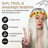 ieftine Peruci istorice-Coroana de flori costum peruci hippie pentru femei costum din anii '70 perucă cu coroană de flori detașabilă perucă lungă blondă costum hippie femei Halloween