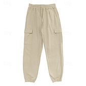 baratos Retrô-Homens Calças Cargo Calças de linho Calças Calça verão Calça casual Com Cordão Cintura elástica Bolso multi Tecido Conforto Respirável Comprimento total Casual Diário Feriado Férias Moda Preto Branco