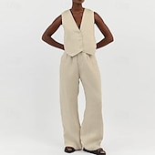 cheap Sets-Women&#039;s Active Fashion Blouse Pants Sets Sleeveless V Neck Solid Color Dubbele Rij Knopen Daily Casual Daily Black White Pink Summer Regular Fit