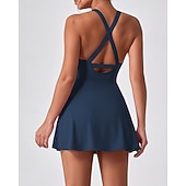 cheap Women's Tennis Dress-Women's Solid Colored Tennis Dress with Built in Shorts and Bra Sports Dress Sleeveless Cut Out Breathable Tennis Golf Pickleball Round Neck Dress Black Dark Navy Brown Tennis Clothing