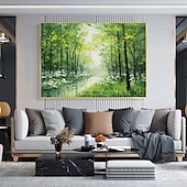 cheap Landscape Paintings-Handpainted Green Tree Oil Painting on Canvas Modern Textured flower tree painting Wall Art 3D Floral forest Painting Contemporary Art Large Wall Art oil painting for Living Room Decor