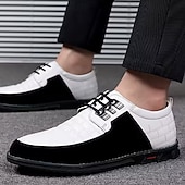 voordelige Casual Veterschoenen-Heren zwart-witte imitatieleren sneakers met sportief design – comfortabele en modieuze schoenen voor casual dagen, reizen en weekenduitjes