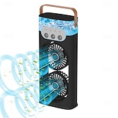 cheap Fans-Portable Dual Head Mist Fan with Humidifier, USB Rechargeable Cooling Fan with 3 Speeds and LED Light for Home Office Travel