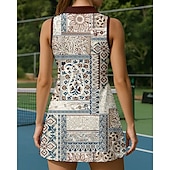cheap Women&#039;s Tennis Dress-US Open Women&#039;s Tennis Dress Sports Dress Sleeveless Print Breathable Tennis Golf Badminton Polo Collar Zip Collar Floral Dress Coffee Tennis Clothing