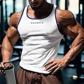 billiga Gym-toppar-Herr Linne Undertröjor Ärmlös tröja Ärmlös Rund hals Sommar Bokstav Mode Designer Grundläggande Lappverk Semester Gata Utekväll Svart Vit Rubinrött Topp t-shirt för män