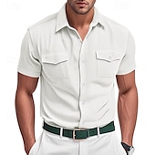 economico camicie casual da uomo-Per uomo Camicia Camicia Estiva Camicia casual Camicia di Velluto a Coste Camicia con Bottoni Camicia cargo Nero Bianco Blu marino scuro Azzurro cielo Albicocca Manica Corta A righe Bavero Casuale