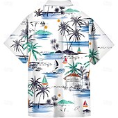 olcso Trópusi növények-Férfi Kókuszfa Trópusi virágok Ing Hawaii ing Gombos póló Rövid ujjú Hawaii Vakáció Szabadság Strandruházat Nyár Tavasz Térfogatcsökkenés 3D nyomtatás galléros ingek Sárga Medence