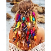 economico Accessori per acconciature-Cerchietti indiani arcobaleno boho, copricapo hippie con piume, accessori per capelli lunghi con piume regolabili per donne e ragazze