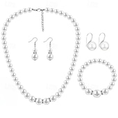 abordables Parures de Bijoux-Ensembles de bijoux de mariée 1 ensemble de boucles d&#039;oreilles en perles et strass, collier et bracelets, ensemble de bijoux élégant et doux pour femmes, pour fête de mariage, occasion spéciale