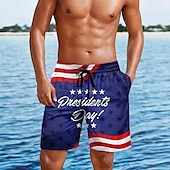 cheap Flag Print-Independence Day Men&#039;s US Flag Patriotic Fourth of July Swim Trunks Swim Shorts Board Shorts Mid Waist Hawaiian Holiday Side Pockets Mesh Lining Elastic Drawstring Waist Designer Clothing Apparel