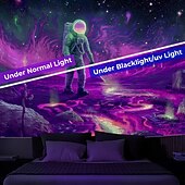 billiga Blacklight tapestries-Svartljusvävning som lyser i mörkret glow party UV-reaktiv astronaut trippy dimmig svamp hängande väggkonstmur för vardagsrum sovrum