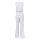 cheap Sets-Women&#039;s Active Fashion Blouse Pants Sets Sleeveless V Neck Solid Color Dubbele Rij Knopen Daily Casual Daily Black White Pink Summer Regular Fit