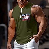 ieftine Tricouri de Sală-Bărbați Bluză Vestă Sub Cămașă Cămașă fără mâneci Fără manșon Stil Nautic În V Vară Simplu Ziua Independenței Modă Sportiv Clasic Uscare rapidă Grafică Stradă Casual Sport Negru Alb Trifoi Top tricou