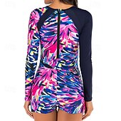billiga Utslag-Dam Rash-guards Baddräkt UV Solskydd Långärmad Badkläder Baddräkt Rygg-dragkedja Simmning Surfing Strand Vattensport Tryckt Sommar Vår Höst