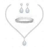 economico Parure di gioielli-Set di gioielli da sposa, 1 set di orecchini con strass e zirconi, collana e braccialetti, elegante set di gioielli artistici alla moda da donna per matrimoni, feste e abiti da sera.