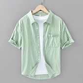 voordelige heren overhemd met knopen-Voor heren Overhemd Zomer overhemd Normaal shirt Strand hemd Overhemd met knopen Wit blauw Groen Grijs Korte mouw Gestreept Revers Vakantie Hawaii Zak Kleding 100% katoen Modieus Casual Comfortabel
