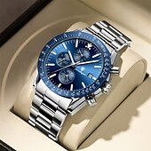 abordables Relojes de Cuarzo-Reloj de negocios de lujo para hombre: cronógrafo de pulsera de cuarzo resistente al agua con correa de acero inoxidable para uso formal e informal con visualización de fecha.