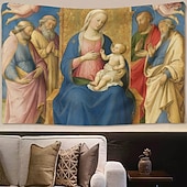preiswerte Mittelalterlicher Wandteppich-Mittelalterlicher Wandteppich Religiöse Kunst großes Wandbild Dekor Foto Hintergrund Zuhause Schlafzimmer Wohnzimmer Dekoration Madonna und Kind mit Heiligen