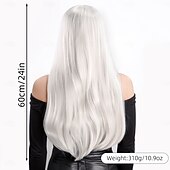 abordables Perruques Synthétiques Sans Bonnet-Perruque Synthétique Droit crépu Lisse naturel Coupe dégradée Avec frange Fabriqué à la Machine Perruque 24 pouces A1 Cheveux synthétiques Femmes Classique Confortable Dégradé de couleur Blanc