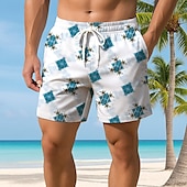 billige Geometrisk trykk-Herre Geometrisk Gitter / Teppe Badeshorts Surfeshorts Medium Midje Fritid utendørs Feriereise Hverdag Sidelommer Mesh fôr Elastisk snøring i midjen Designer Klær