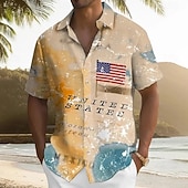  Camisa patriótica masculina da bandeira americana dos EUA do Dia da Independência camisa de verão camisa de botão manga curta moda casual férias verão primavera colarinho dobrável impressão 3D