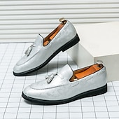halpa Puolimuodollinen-Miesten vaaleanharmaat nahkaiset slip-on-kengät tupsukoristeilla – mukavat ja tyylikkäät jalkineet puolivirallisiin tilaisuuksiin, rentoon työpäivään ja häihin