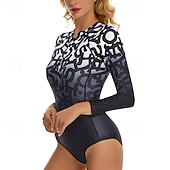 billiga Utslag-Dam Rash-guards Baddräkt UV Solskydd UPF50+ Långärmad Badkläder Baddräkt Dragkedja fram Simmning Surfing Strand Vattensport Tryckt Sommar Vår Höst