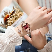 economico Orologi al quarzo-Orologio da polso al quarzo da donna, retrò, vintage, di lusso, con strass, impermeabile, in acciaio inossidabile.