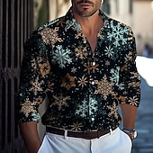 preiswerte Vintage Hemd-Herren Schneeflocke Hemd Knopfhemd Lässiges Hemd Langarm Vintage-Retro Formell Urlaub Alltagskleidung Sommer Frühling Umlegekragen 3D-Druck Hemden mit Kragen Schwarz Aprikose