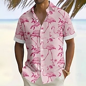 halpa Linnut ja eläimet-Miesten Flamingo Lintu Havaiji paita Button Up paita Havaijilaispaita Lyhythihainen Havaijilainen Loma Pyhäpäivä Ranta-asut Kesä Sänkyjen avaus 3D-tulostus Edessä yksi tasku Pellava kuin paita