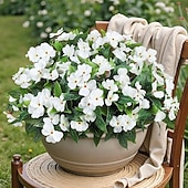 abordables Plantes et Fleurs Artificielles-Lot de 6 bouquets de fleurs artificielles d&#039;impatiens pour décoration extérieure, bouquet de fleurs en soie, fausses plantes résistantes aux UV pour jardin, véranda, jardinière, balcon, décoration