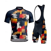 cheap Men&#039;s Clothing Sets-Men&#039;s Cycling Jersey with Bib Shorts Short Sleeve Navy Blue Bike Sports Graphic Plaid Checkered Camo / Camouflage Clothing Apparel