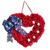 voordelige Decoratie van de Onafhankelijkheidsdag-Patriottische 4 juli krans voor voordeur, onafhankelijkheidsdag, Amerikaanse vlag, rood, wit, blauw, deur, buitendecoratie, rustieke boerderij, gaas, verandadecoratie