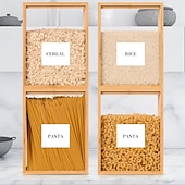 abordables Rangement et organisation-Distributeur de nourriture 2 l, récipients de stockage de nourriture en bambou faciles à nettoyer avec un panneau de porte amovible en PVC, distributeurs de céréales pour servir du thé, du café, du