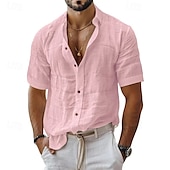 economico Camicie di lino-Per uomo Camicia Camicia di lino Camicia casual Camicia con Bottoni Camicia di cotone Semplice Vacanza Streetwear Nero Bianco Verde chiaro Rosa Manica Corta Collo ripiegato Estate Abbigliamento