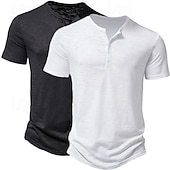 preiswerte Lässiges Henley-T-Shirt-2er-Pack Herren-T-Shirt, Henley-Shirt, kurzärmlig, einfarbig, Designer, Basic, modern, zeitgenössisch, Knöpfe, einfarbig, Henley, Urlaub, Straße, lässig, Sommer, Henley-T-Shirt
