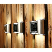 baratos Candeeiros Luzes de Exterior-Luminária de parede solar externa de aço inoxidável 6led, à prova d&#039;água, para varanda, pátio, pátio, cerca, decoração noturna, fácil instalação, decoração de jardim, luminária de parede solar externa