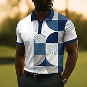 ieftine Polo color block pentru bărbați-Bărbați Model Geometric Polo Manșon scurt Tricouri de polo Cămăși cu guler Casual Școală În aer liber Purtare Zilnică Imprimare 3D Vară Negru Roșu-aprins Albastru piscină