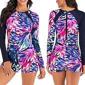 billiga Utslag-Dam Rash-guards Baddräkt UV Solskydd Långärmad Badkläder Baddräkt Rygg-dragkedja Simmning Surfing Strand Vattensport Tryckt Sommar Vår Höst