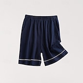 billiga Sov botten-Herr Vardagsklädsel Pyjamasshorts Slät Mode Klassisk Ledigt Hem Dagligen Säng Bomull Komfort Andningsfunktion Mjuk Shorts Elastisk midja Sommar Svart Blå
