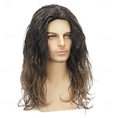 abordables Perruques historiques-Perruques synthétiques pour hommes, cheveux longs, bouclés et duveteux, idéales pour un usage quotidien, une fête ou un costume d&#039;Halloween.