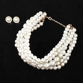 abordables Conjuntos de joyas-Conjuntos de joyas nupciales, 1 juego de pendientes de aleación de perlas de imitación, collar, elegante conjunto de joyas artísticas sencillas para mujer para bodas, cumpleaños y vacaciones.