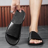 billiga Avslappnade sandaler-Herrsandaler i brunt konstläder med minimalistisk design och komfort, perfekt för vuxna, perfekt för avkoppling inomhus, vardagsbruk, hotellspa