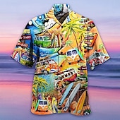 preiswerte Vögel &amp; Tiere-Herren Flamingo Lampen Hemd Hawaiihemd Sommerhemd Aloha-Shirt Kurzarm Hemd Umlegekragen Tropisch Modisch Strassenmode Casual Hawaiianisch Festtage Schwarz Gelb Hellgrün S M L